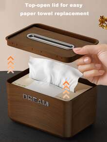 1-Piece Desktop Tissue Box Cover, Plastic Tissue Dispenser, Wood-Grain Imitation Desktop Tissue Box, Desktop Tissue Holder, Suitable For Bathroom, Living Room, Bedroom - Home Decor Accessories