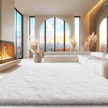 Thảm trải sàn màu trắng mịn 6ft X 9ft, thảm lông xù cỡ lớn thích hợp cho phòng khách hoặc phòng ngủ, thảm lông dày và mềm mại tạo thêm bầu không khí ấm cúng cho không gian - trắng - Xem 8