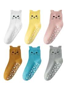 Süße Pilates Socken für Frauen, Cartoon Yoga Socken mit Katzenpfoten-Grip, Sport Socken für Fitness Indoor Yoga, nahtlose Socken bis zur Mitte des Waden