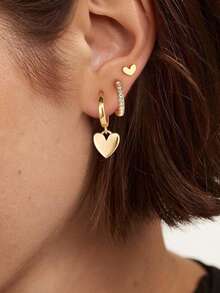 3 Stücke luxuriöse Kupfer Strass Herz Creolen, elegantes und modisches Accessoire geeignet für den täglichen Gebrauch, Dates, Partys, Hochzeiten, tolles Geschenk für Frauen