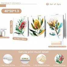 3 pièces/set Impressions d'art de peinture à l'huile de fleurs indigènes australiennes, affiches botaniques, art décoratif, style vintage et campagnard, décoration murale florale de thème printanier, avec affiche peinte de portrait d'intérieur, convient pour la décoration de la maison, de la chambre, du salon, de la salle de bain, décoration murale, avec option de cadre