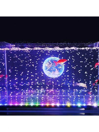 带气泡柱和变色效果的LED水族箱灯条 - IPX8防水鱼缸灯，USB供电，带增氧系统，低电压，适用于淡水/海水水族箱、水草缸 - 兼容小型/大型水族箱（不含气泵） - 多色LED灯增强美观性和氧气含量，适用于各种尺寸的鱼缸、鱼缸架、水族箱配件和水族用品