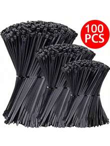 100 قطعة من رباطات الكابلات النايلون الصناعية عالية القوة ذاتية الإقفال باللون الأسود