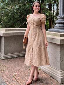Women's Midi Dress, Casual, Elegant, Cotton, Daily - 米色 - 查看 11