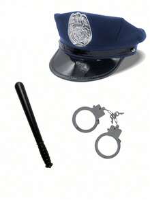 Costume Set, Includes Cap, Glasses, Handcuffs, Baton, Suitable For Cosplay And Parties - Black - View 8