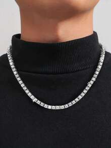 1pc Men's Simple And Versatile Diamond Necklace - Multicolor - View 8