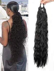 Synthetic 24 Inch Women's Rubber Band Style Corn Whisker Ponytail, Suitable For Women's Daily Wear