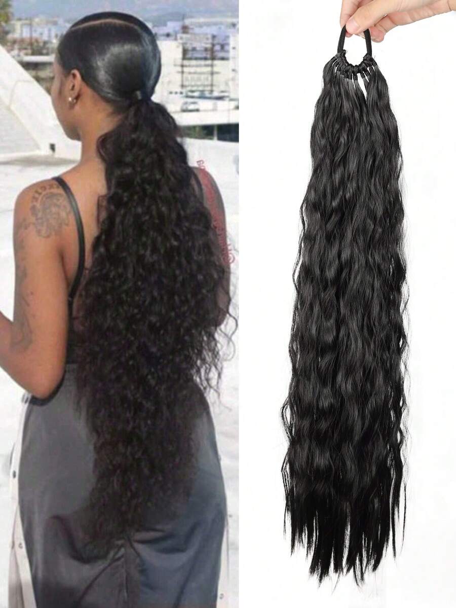 Synthetic 24 Inch Women's Rubber Band Style Corn Whisker Ponytail, Suitable For Women's Daily Wear