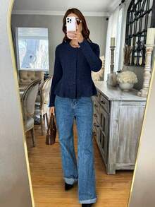 FOR BEAUTY Autumn And Winter Solid Color Round Neck Long Sleeve Waist Slimming Sweater Women's New Daily Casual Commuting Cardigan Fashionable Elegant Simple Coat Christmas Warm Sweater Top New Year