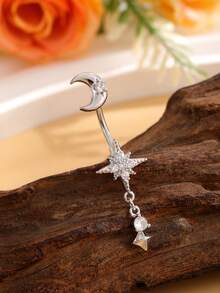 1 件 18K 镀金月亮和八角星肚脐环吊坠，不锈钢经典肚脐穿孔首饰，适合日常佩戴 - 月亮八芒星 - 查看 8