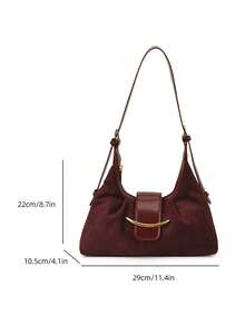 1 Túi đeo vai hình trăng lưỡi liềm bằng da lộn mới dành cho nữ, phong cách tối giản, thích hợp để đi làm, mua sắm và làm quà tặng, mùa thu/đông - Màu Đỏ Sâu - Xem 2