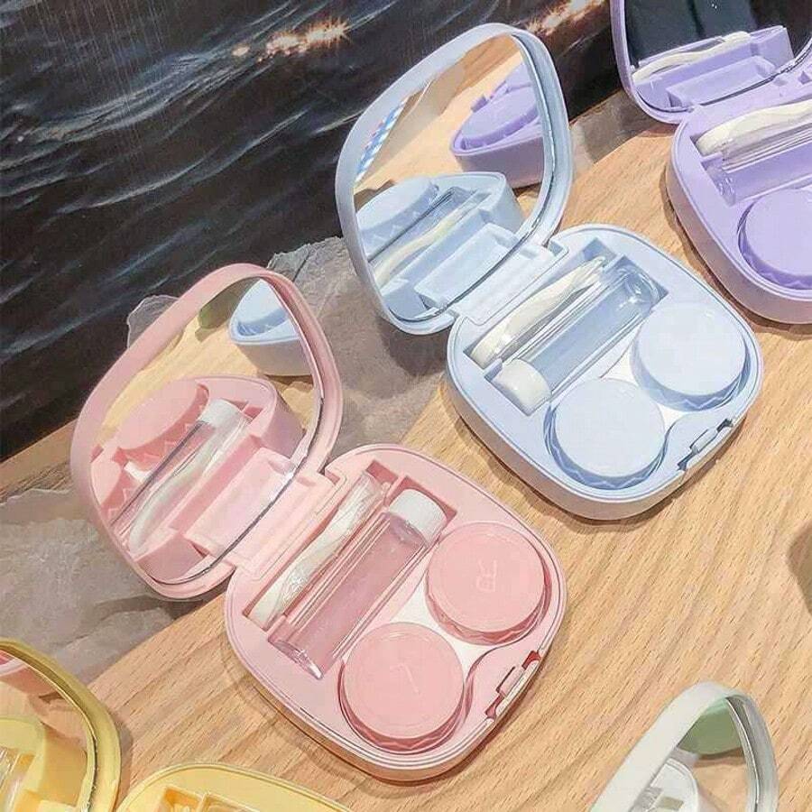 1PC Contact Lens Case, Travel Size Cute Colored Contact Lens Applicator Removal Tool Kit With Mirror Solution Bottle For Daily Outdoor Use - ngẫu nhiên - Xem 1