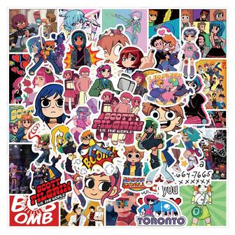 55PCS Cartoon Scott Pilgrim Graffiti Stickers Skateboard Laptop Phone Case Laptop Water Cup Guitar Luggage Cool Cartoon Decals Decor Scrapbook Supplies Scrapbook Stationery