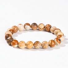 1pc 6mm, 8mm, 10mm Natural Stone Beaded Bracelet, Agate, Sparkling Stone, African Turquoise, Etc. Healing Stone Bracelet, Layerable Boho Style Fashion Jewelry For Women