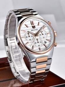 BENYAR 男士手表 BY5214 玫瑰金休闲运动 LD53 计时石英不锈钢表带蓝绿黑色男士手表 - 白色 - 查看 6