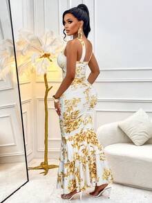 AIJ Amarilo Ladies Elegant Sexy Pure Desire Slim Sling Pleated Hip Wrap Double Layer Lotus Leaf Hem - Light Yellow - View 2