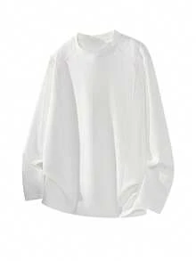 1 件男士宽松圆领长袖休闲毛衣，针织面料，可机洗 - 白色 - 查看 8