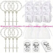 120pcs Baptism Shower Wedding First Communion Decoration Kit, Includes 30pcs Mini Beads, 30pcs Cross-Shaped Small Boxes, 30pcs Organizational Gift Bags, 30pcs Thank You Kraft Paper Labels, Made Of Plastic, For Wedding, Shower, Baptism, First Communion, Spring, Summer, Fall, Winter - 彩色 - 查看 36