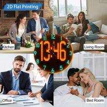 1 Modern Neon LED Digital Wall Clock With Luminous Numbers And Hands - Silent No Ticking - (AA) Artificial Wood Round Clock For Home, Office, Bedroom - Green And Red Dual Color Lighting, Easy-To-Read Large Numbers, Ideal Gift, 2D Flat Design - 10*10英寸 - 查看 8