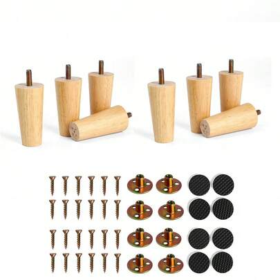 8pcs Wooden Furniture Legs, Round Shaped Natural Wood Color, Replacement Legs For Furniture Like Bedside Tables, TV Cabinets, Footboards, Chairs, Sofas, Cabinets, Bed Frames, Dressers, Medieval Style