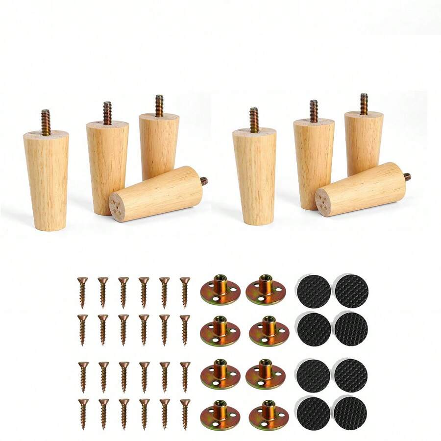 8pcs Wooden Furniture Legs, Round Shaped Natural Wood Color, Replacement Legs For Furniture Like Bedside Tables, TV Cabinets, Footboards, Chairs, Sofas, Cabinets, Bed Frames, Dressers, Medieval Style