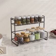 1pc Stainless Steel Double-Layer Kitchen Storage Rack, Large Capacity Spice Rack, Cutlery Draining Rack, Multifunctional Desktop Storage Rack For Toiletries And Cosmetics, Suitable For Kitchen, Dining Room, Bathroom, Balcony, Living Room And Bedroom