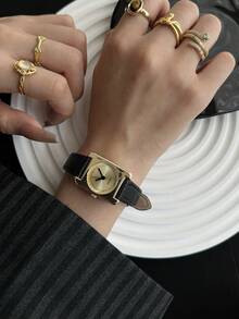 1 件棕色/黑色方形女士石英表时尚休闲表手链表适合社交聚会、棕色/黑色派对、度假、日常佩戴、生日或节日礼物 - 黑色 - 查看 7