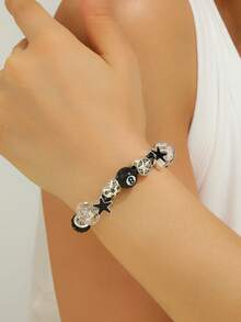 1pc SHEISFREEDOM Luminous Geometric Pendant Bracelet For Women, Glow-In-The-Dark Casual Accessory Suitable For Daily Wear And Gift, Black 8-Ball Minimalist Heart Star Bracelet, DIY Detachable Bracelet With Brand Box