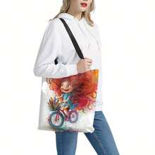 4 piezas, Bolso de tela con impresión de niña de cuento de hadas vintage y estilo caprichoso, de doble cara, bolso de compras con estampado de dibujos animados, estilo bohemio y académico, ideal para regalos de Otoño, Acción de Gracias y Pascua, adecuado para uso diario, picnics, vacaciones en la playa, trabajo y escuela, 16in*14in