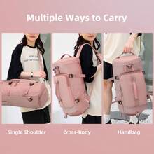 Bolsa deportiva y de fitness multiusos para mujer con compartimentos secos y húmedos, bolsa de entrenamiento de natación, bolsa de equipaje de viaje, bolso de mano, mochila para hombre, bolsa de yoga, bolsa de almacenamiento de ropa, gran capacidad, compartimento independiente para zapatos, color sólido, bolso casual simple y versátil, mochila de viaje, mochila deportiva - Rosa - Ver 7