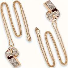 1pc Unique Metal Crystal Whistle With Chain, Elegant Gold Plated, Multi-Purpose Decorative Whistle, Accessory, Loud & Clear Sound, Suitable For Coaches, Referees, Lifeguards, Sports Events, Outdoor Activities, Formal Occasions, Luggage Tag, Outdoor Survival Emergency Whistle - Multicolor - View 9