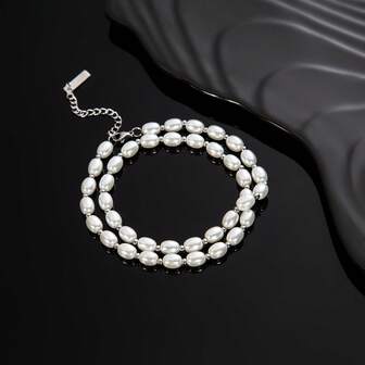 1pc Punk Style The Glass Pearls Weater Chain Necklaces For Men And Women