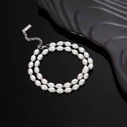 1pc Punk Style The Glass Pearls Weater Chain Necklaces For Men And Women