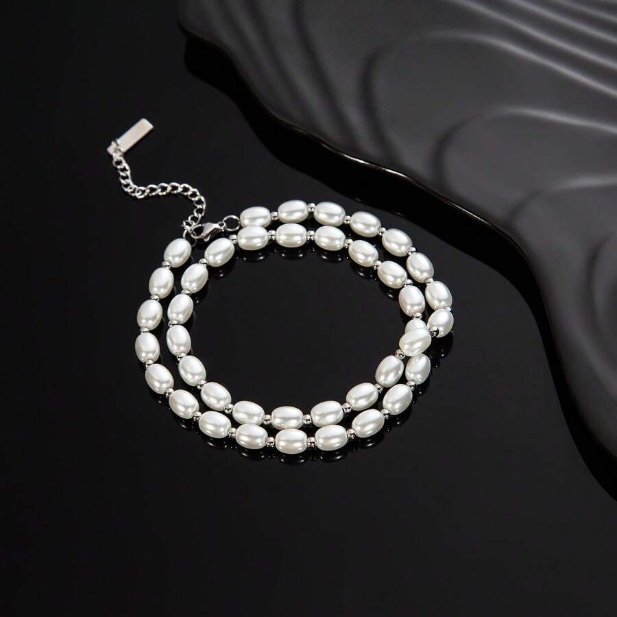1pc Punk Style The Glass Pearls Weater Chain Necklaces For Men And Women