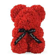 1只25厘米浪漫玫瑰泰迪熊，玫瑰毛绒熊，花朵泰迪熊，适合作为生日、周年纪念日或情人节礼物送给妈妈、朋友，也适合作为毕业或周年纪念礼物。