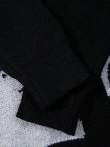 Jersey de punto con retrato y letra intarsia para hombre, de ajuste holgado casual, cálido y versátil, adecuado para primavera, otoño e invierno - Negro - Ver 10