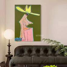 1pc Frameless Abstract Cowgirl In Pink And Yellow HD Art Print Canvas Wall Art - Vibrant Fashion Wall Art For Home Decor, Office Style, Perfect Gift Idea, Or Wholesale Business Essential, Office Wall Art | Vibrant Wall Art | Detailed Print Quality, Cowboy Decor - 多色 - 查看 4