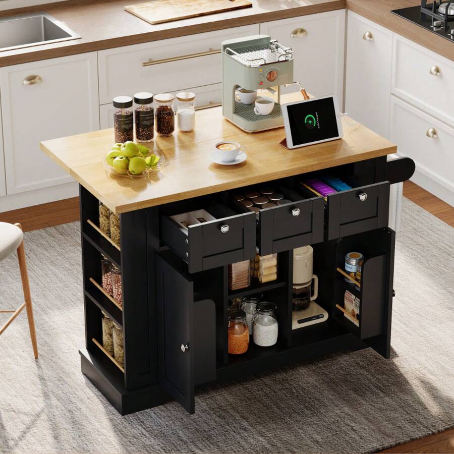 Kitchen & Dining Furniture - Natural+Black + MDF + Kitchen - View 1