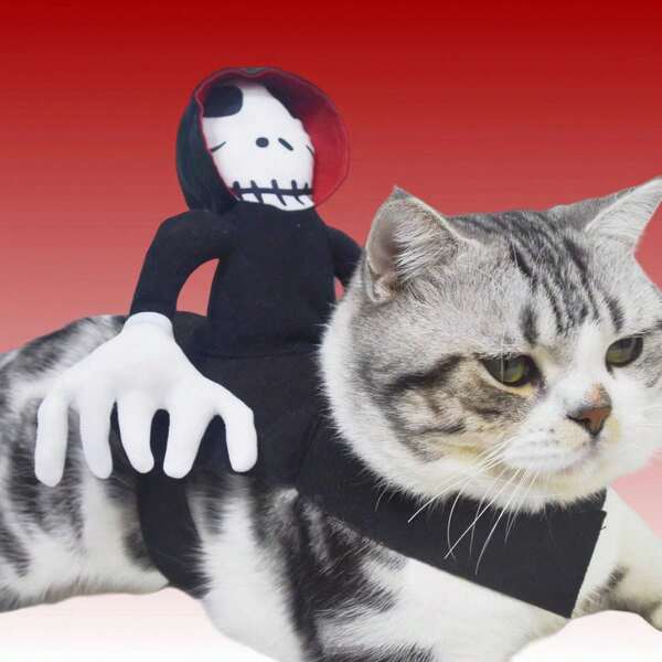 Disfraz de perro de Halloween Nuevo esqueleto fantasma montando un caballo Traje para perros pequeños y medianos, Ropa divertida para mascotas