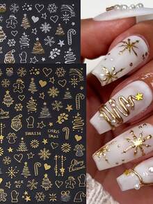 2 Peças de Adesivos de Arte de Unhas com Estampagem a Quente de Natal e Inverno - Elementos de Natal com Estampagem a Quente de Flocos de Neve, Árvores de Natal, Papai Noel, Biscoitos de Gengibre, Estrelas, Design de Arte do Amor, Adequado para Uso Diário, Casamento, Feriados de Mulheres, Adesivos de Unha Autoadesivos Descartáveis, Estilo Simples e Luxuoso, Adesivos de Decoração de Unhas Fáceis de Colar