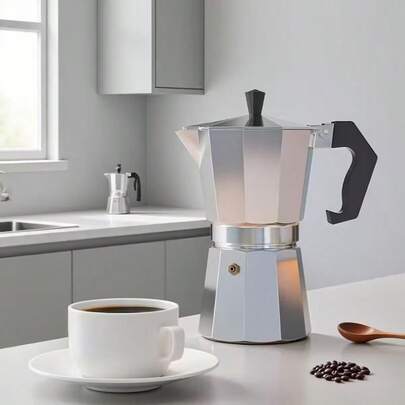 1pc, Classic Italian Coffee Pot - Stovetop Concentrated Coffee Maker, Durable Cast Aluminum Coffee Machine, Perfect For Making Homemade Mocha And Tea, High-Quality Gift For Coffee Enthusiasts | Manual Coffee Maker