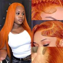 34 Inch Ginger Orange 13x6 Lace Front Wigs Human Hair Straight Ginger Wig HD Transparent Lace Frontal Wigs #350 Colored Human Hair Wig Pre Plucked With Baby Hair 250 Density - S350 - 查看 3