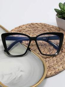 1副/2副/3副女士眼镜，2025新款方形大框休闲简约透明个性百搭修身眼镜，适合日常佩戴、电脑、阅读、游戏等场合。 - 黑色 - 查看 13