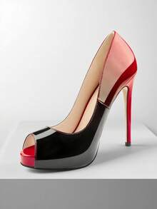 MERUMOTE Women's Sexy High Heels Sandals Peep Toe Stiletto Platform Pumps Pull On Heels Dress Shoes For Prom Wedding - Red Black - 查看 4