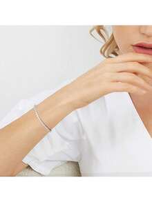 MDFUN 18 Karat Weißgold beschichtetes Tennis Armband und 6mm Kubikzirkonia Ohrringe Set, 3mm runde Kubikzirkonia für Frauen und Männer