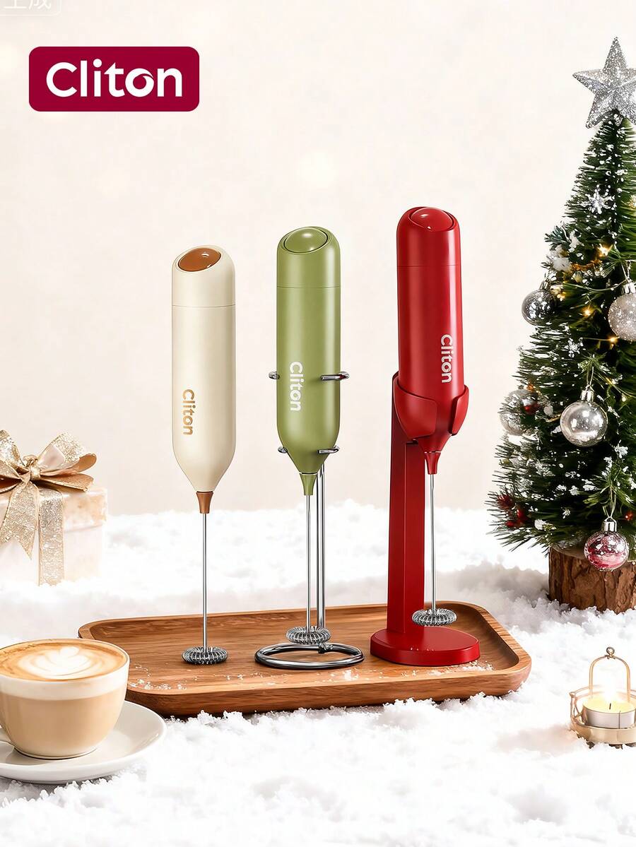 CLITON Handheld Electric Milk Frother With Stainless Steel Base, Battery Operated Mini Mixer Beverage Blender, 2026 Upgraded Version, Suitable For Latte, Cappuccino, Matcha, Hot Chocolate, Black Kitchen Gift