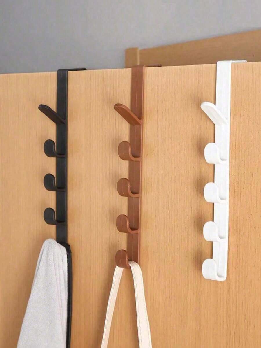 1pc Over The Door Multi-Function Hook Rack, No Drill Storage Hanger For Bedroom, Living Room, Dorm, Bathroom, Home Essentials - Multicolor - View 1