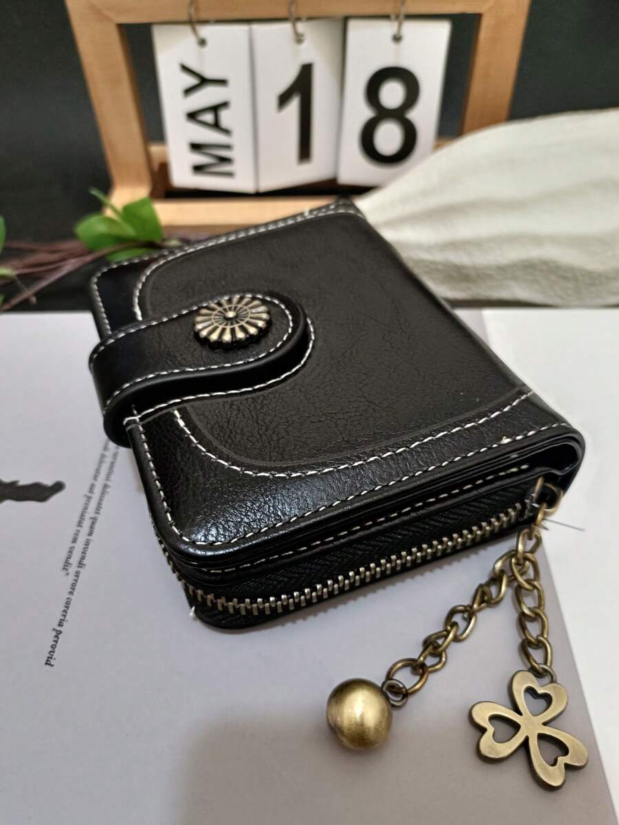 Cartera corta con hebilla de cuero para mujeres, estuche para tarjetas, regalo del Día de la Madre, ligera y de moda para mamá, regalo de aniversario, cumpleaños, para trabajadoras de cuello blanco, cartera de mujer, mini cartera, monedero, cartera de mujer, cartera