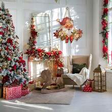 1pc/3pcs/60pcs Santa Claus Christmas Restaurant Wall, Door Hanging Decor, 28*30cm Rigid Fabric Wall Decor, Christmas Tree Ornament, Party Decoration, Home Decor - Red - View 5