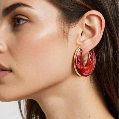 Unique Geometric Floral Pattern Transparent Resin Earrings, Delicate Stainless Steel Edging, Handmade Fashion Jewelry